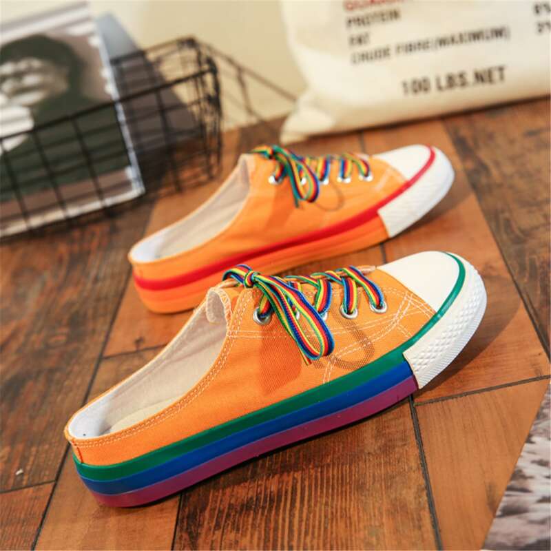 

Lace-up Mismatched Sneaker Mules, Multicolor