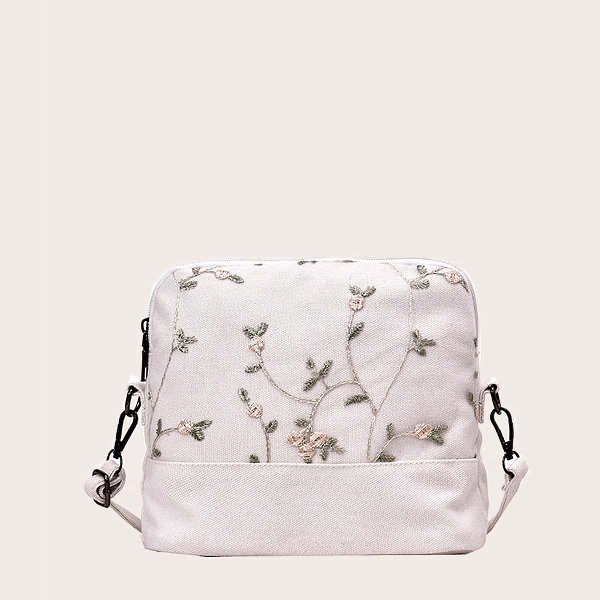 

Floral Embroidered Crossbody Bag, Pink