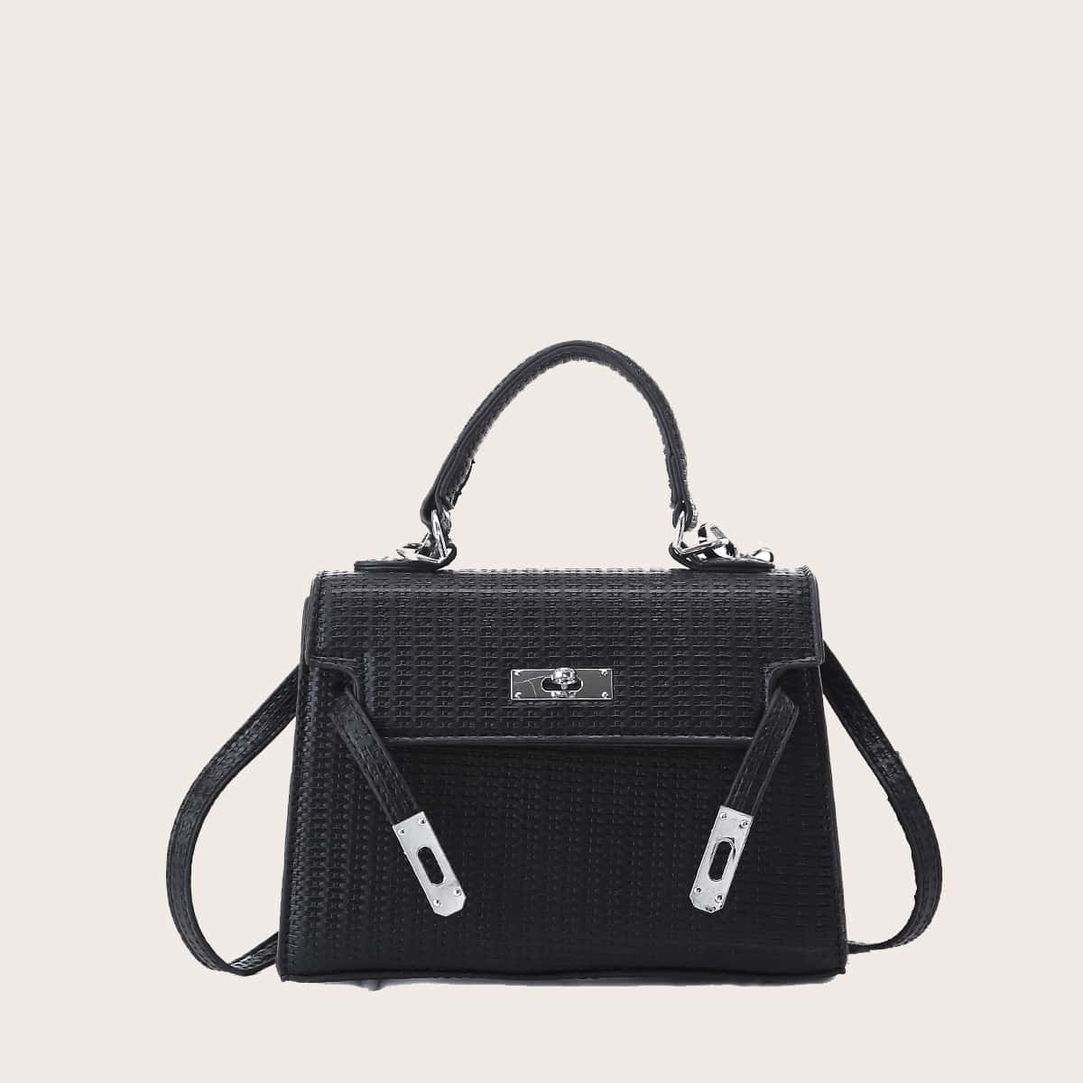 

Minimalist Woven Satchel Bag, Black