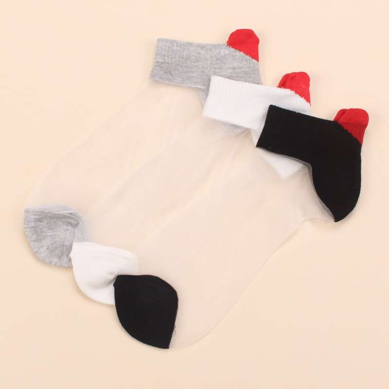 

3pairs Contrast Mesh Socks, Multicolor