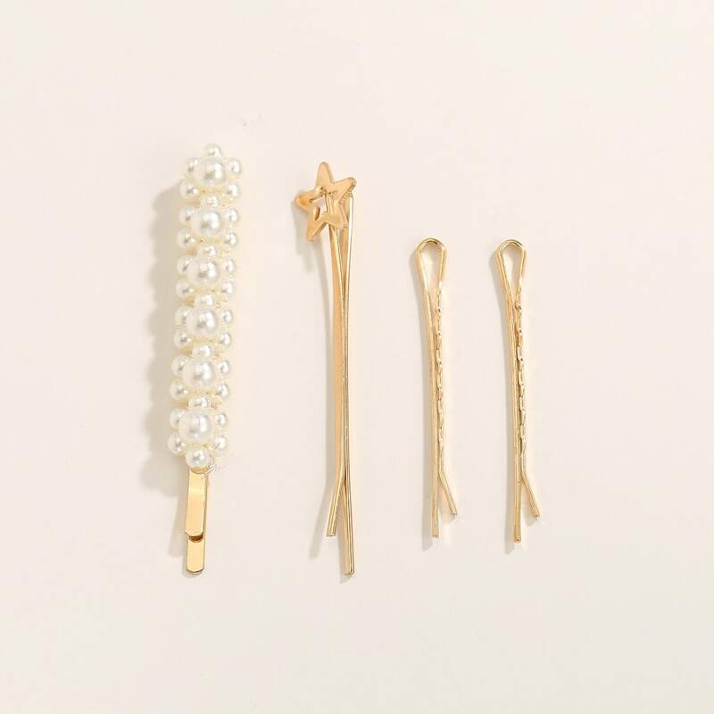 

4pcs Faux Pearl Hair Clip, Gold