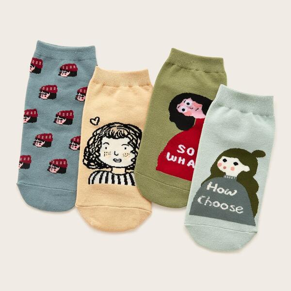

4pairs Cartoon Graphic Socks, Multicolor