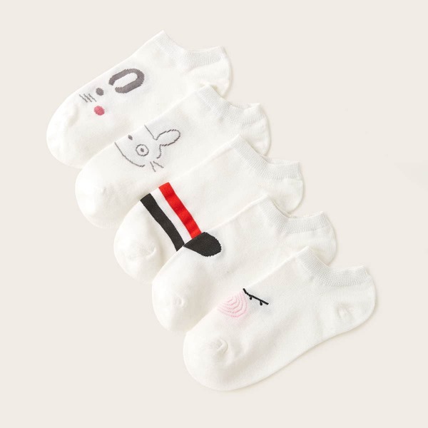 

5pairs Cartoon Graphic Socks, White