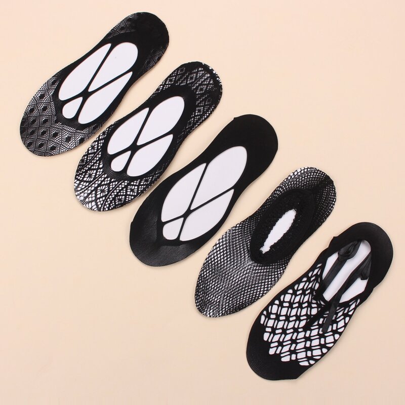 

5pairs Lace Mesh Socks, Black