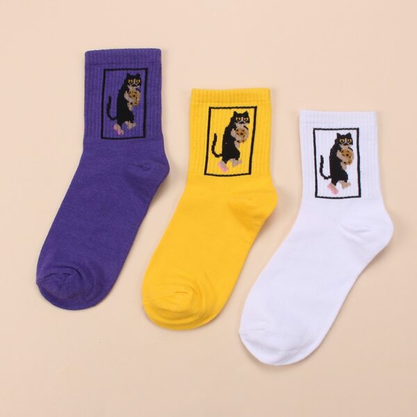 

3pairs Cartoon Graphic Socks, Multicolor
