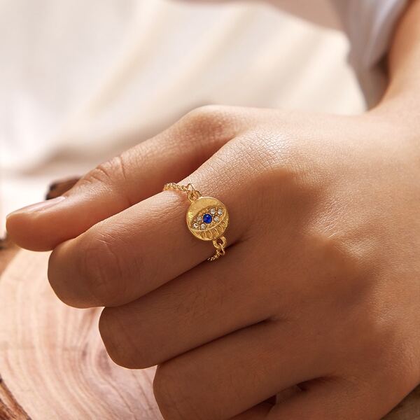 

Rhinestone Eye Design Ring, Gold