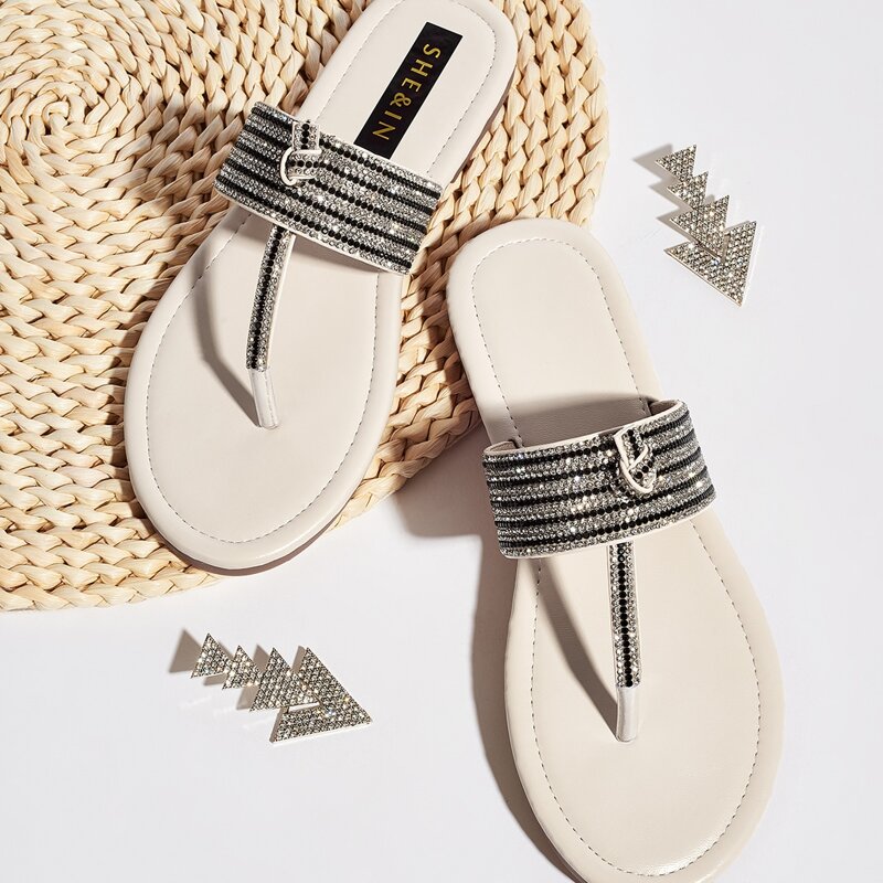 

Rhinestone Decor Flip Flops, Apricot