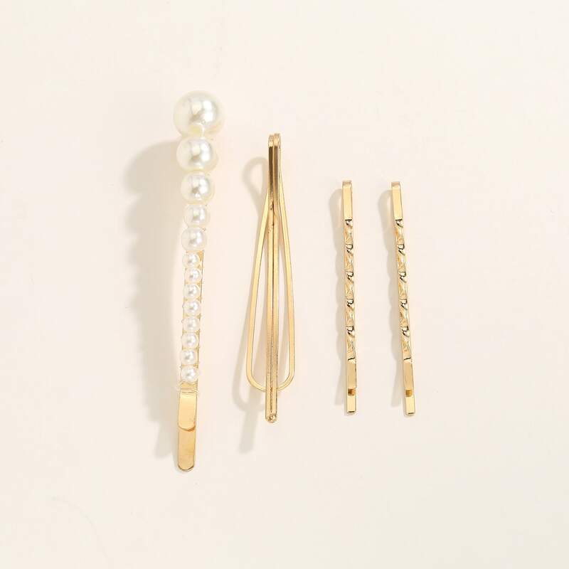 

4pcs Faux Pearl Hair Clip, Gold