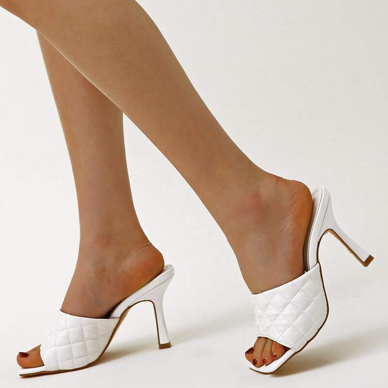 

Quilted Stiletto Heeled Mules, White