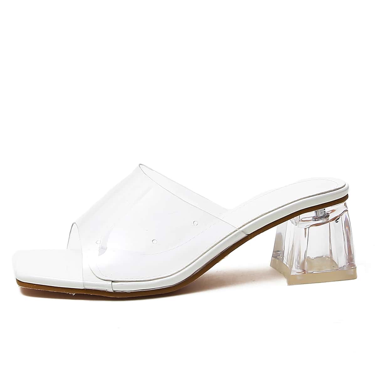 

Clear Chunky Heeled Mules, White