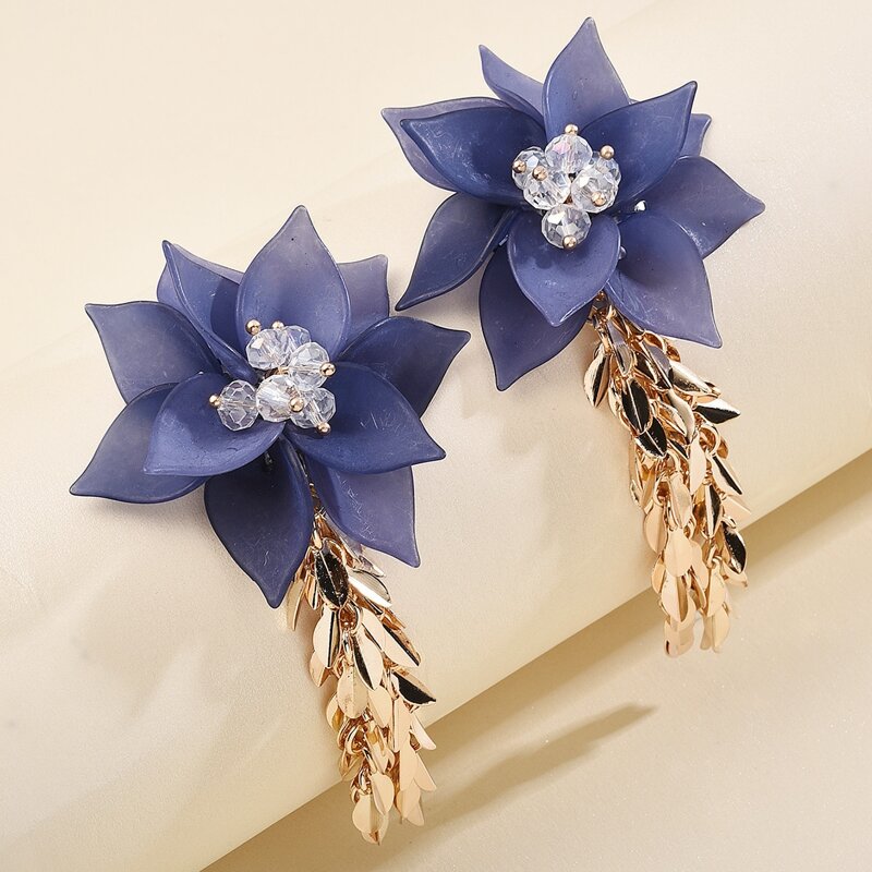 

Flower Leaf Drop Earrings, Blue