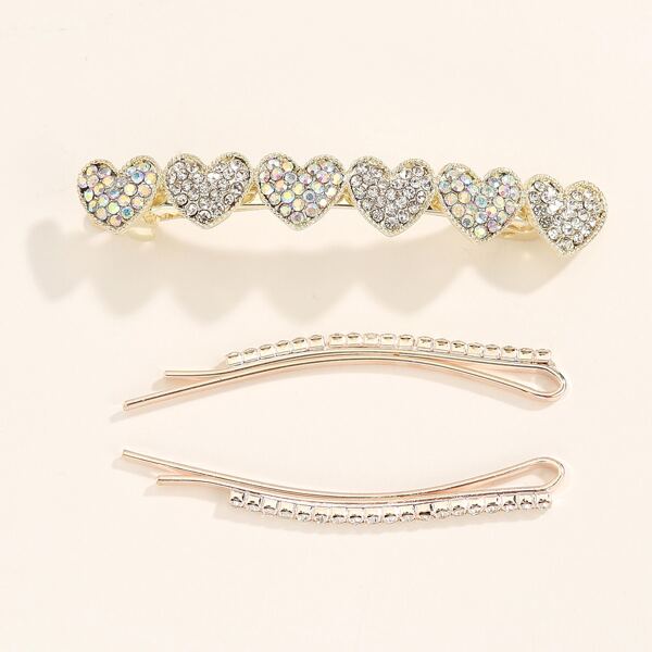 

3pcs Rhinestone Decor Hair Clip, Silver