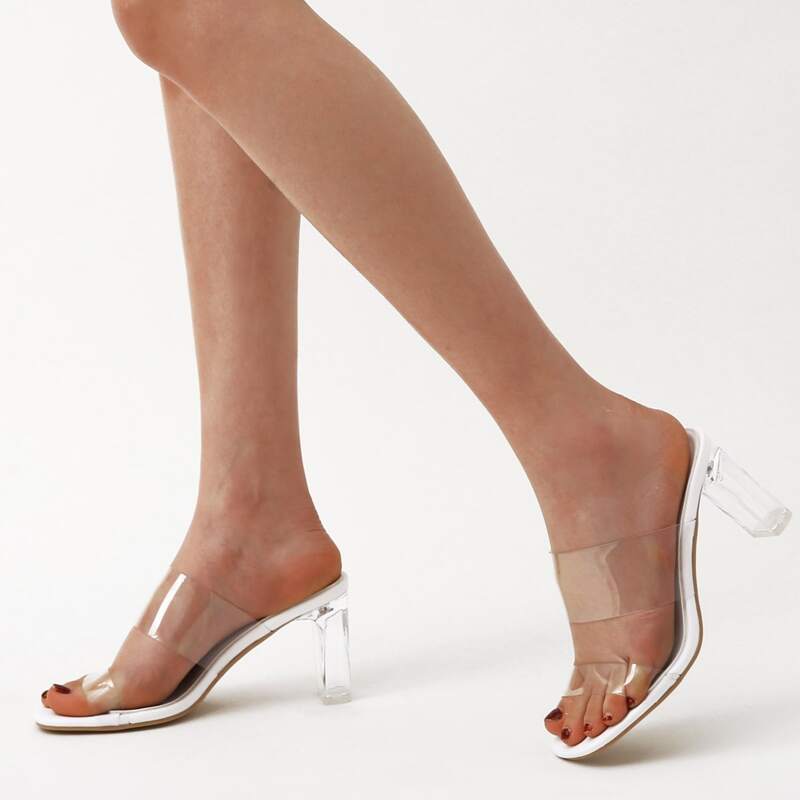 

Open Toe Clear Heeled Mules, White