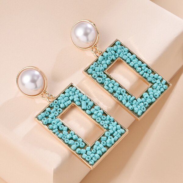 

Bead Geometric Drop Earrings, Blue