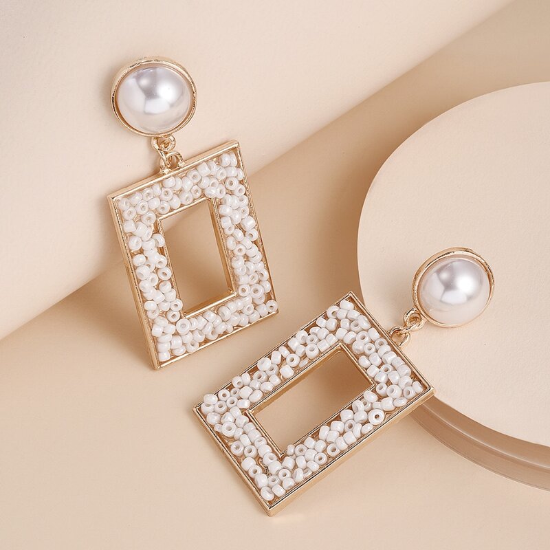 

Bead Geometric Drop Earrings, Gold