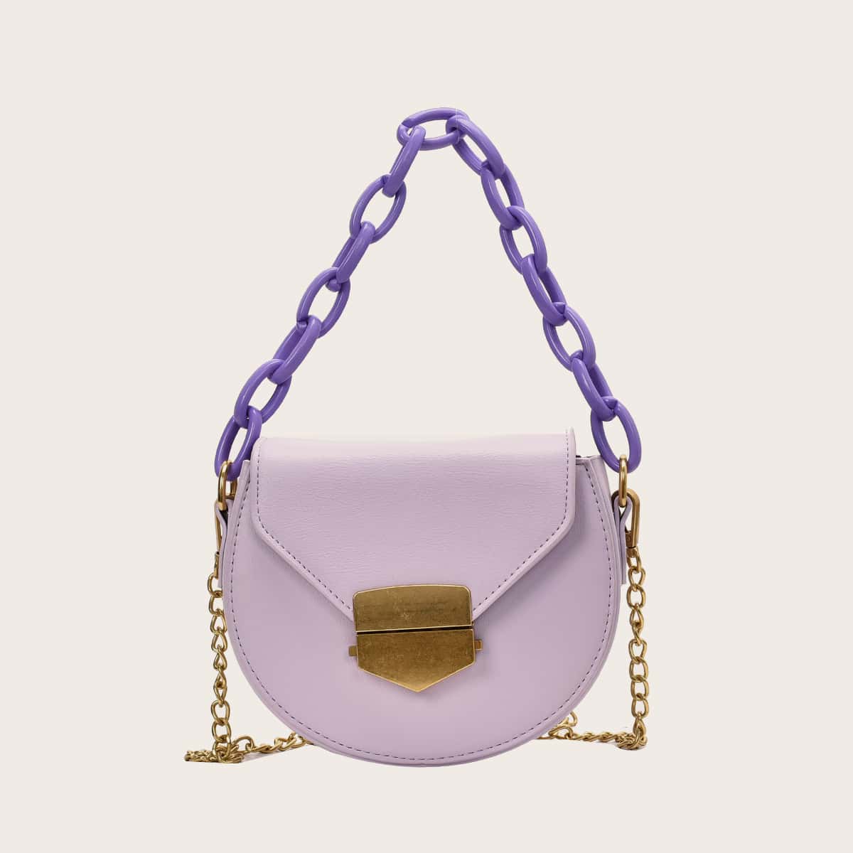 

Chain Handle Saddle Bag, Purple