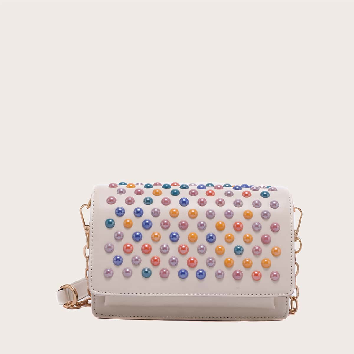 

Colorful Faux Pearl Studded Crossbody Bag, Multicolor