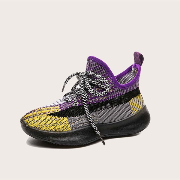 

Boys Lace-up Front Colorblock Knit Sneakers, Purple