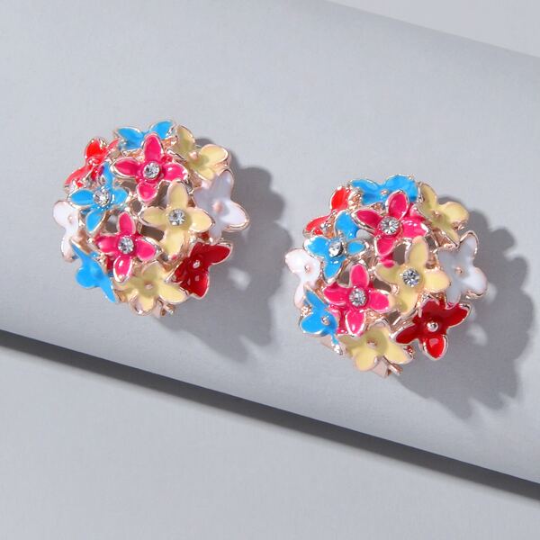 

Rhinestone Flower Earrings, Multicolor