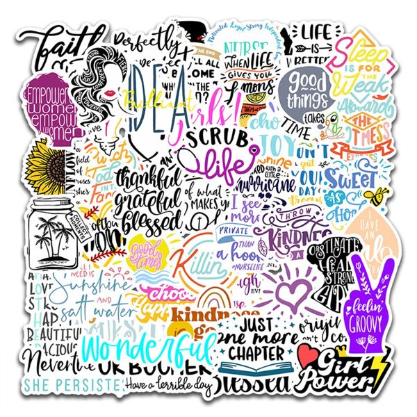 

50sheets Slogan Graphic Sticker, Multicolor