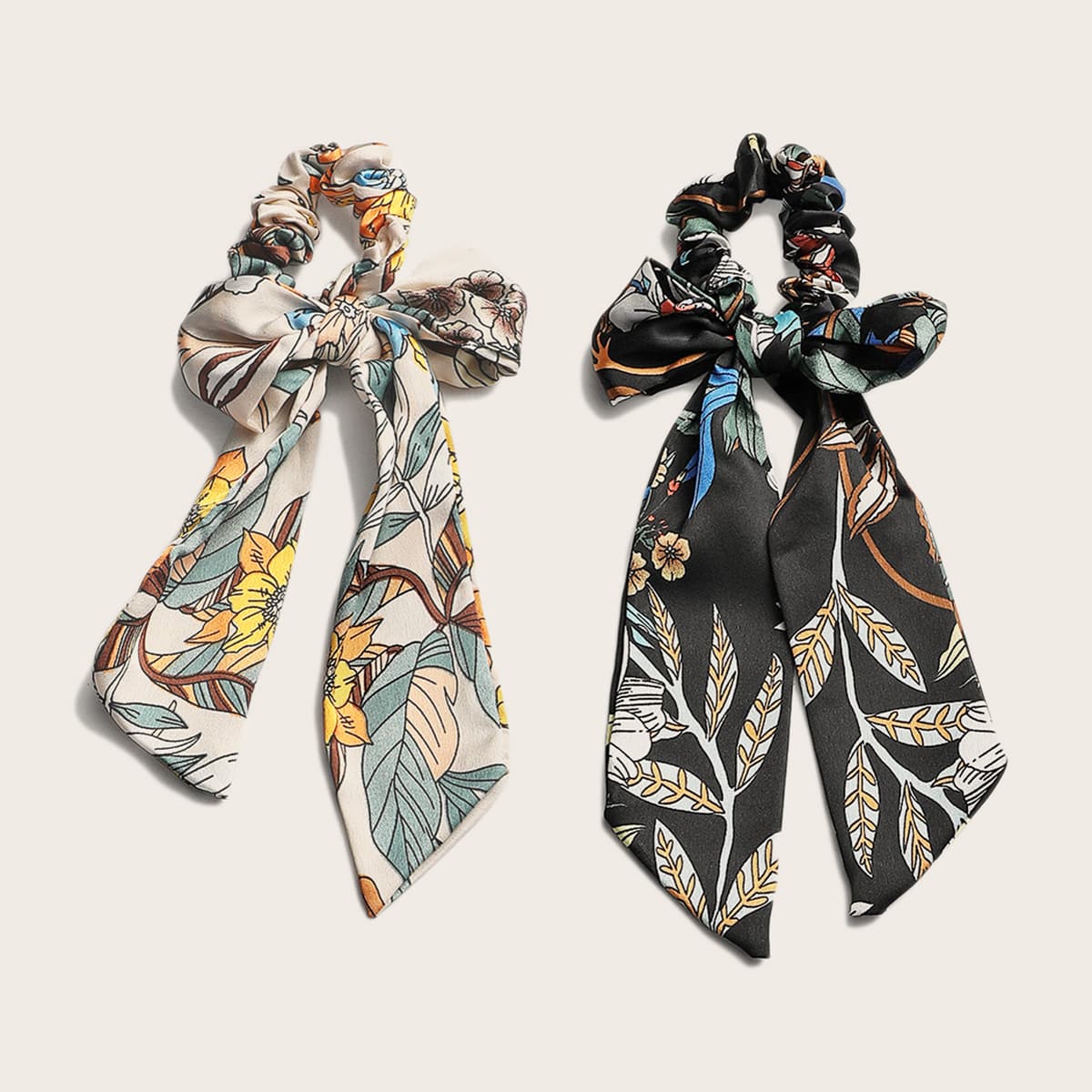 

2pcs Leaf Scrunchie Scarf, Multicolor