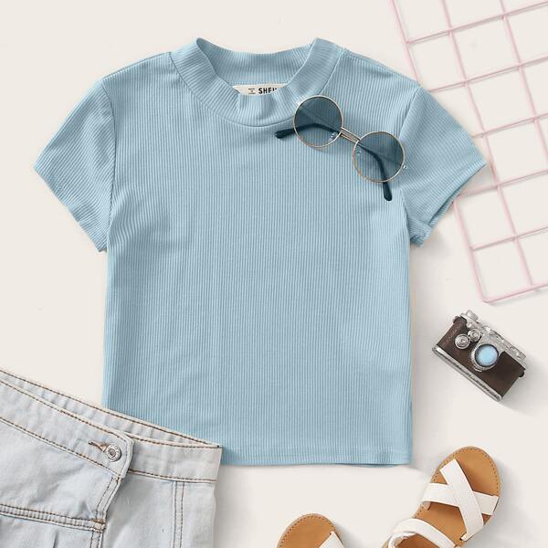 

Girls Solid Rib-knit Top, Blue