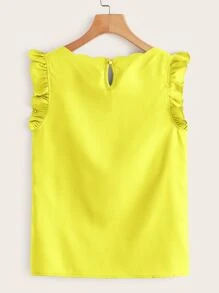 SHEIN LUNE Top ribete en abanico de sisa fruncido amarillo neón - Amarillo - Ver 3
