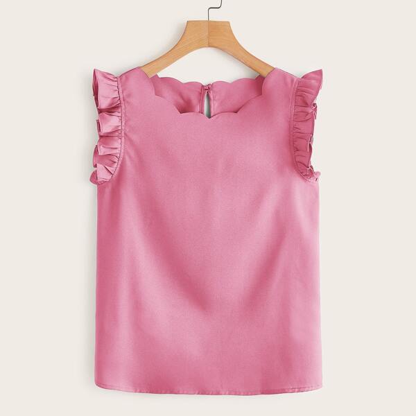 

Ruffle Armhole Scallop Trim Top, Pink
