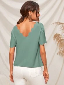 SHEIN Top con botón delantero ribete en abanico - Verde - Ver 2