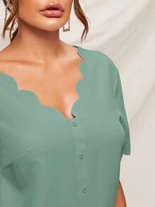 SHEIN Top con botón delantero ribete en abanico - Verde - Ver 4