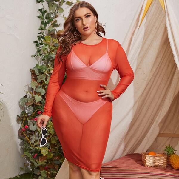 

Plus Sheer Mesh Cover Up, Orange