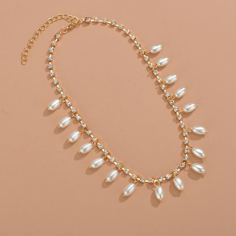 

Faux Pearl Charm Necklace, Gold