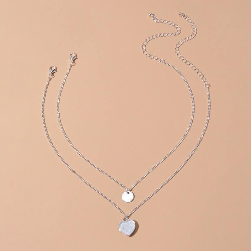 

2pcs Heart Charm Necklace, Silver