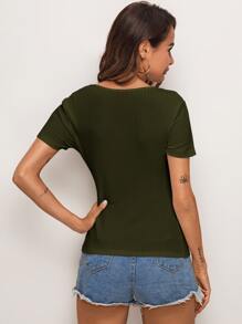 SHEIN Essnce Top tejido de canalé unicolor - Verde militar - Ver 2