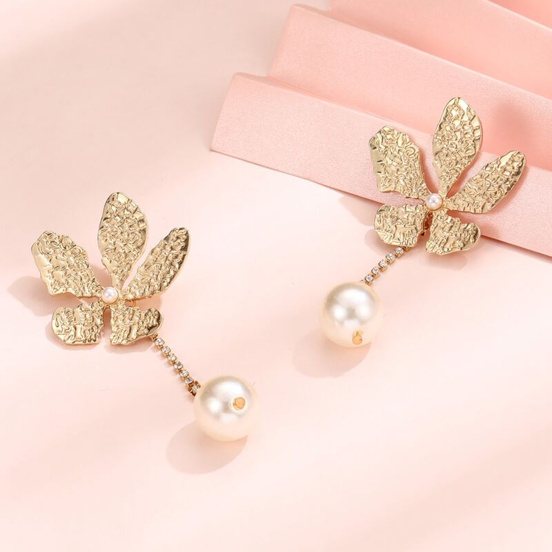 

Faux Pearl Flower Earrings, Gold