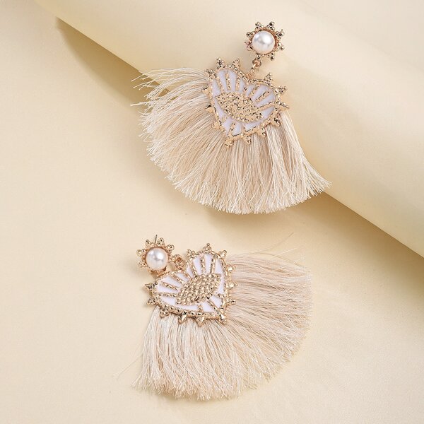 

Heart Tassel Earrings, White