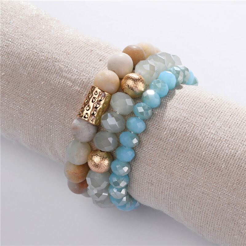 

3pcs Natural Stone Bracelet, Multicolor