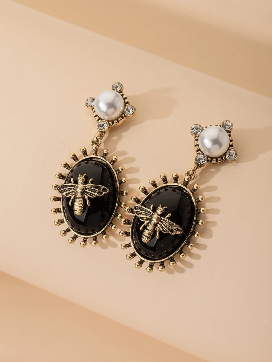 Bông tai hình học ong - màu đen - Xem 1