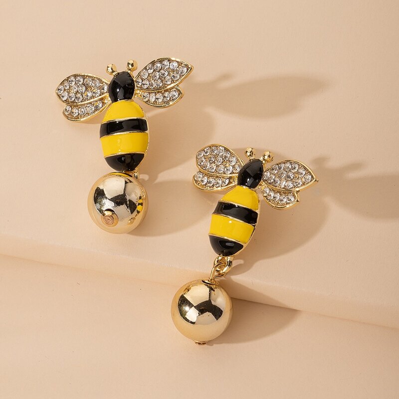 

Rhinestone Bee Earrings, Gold