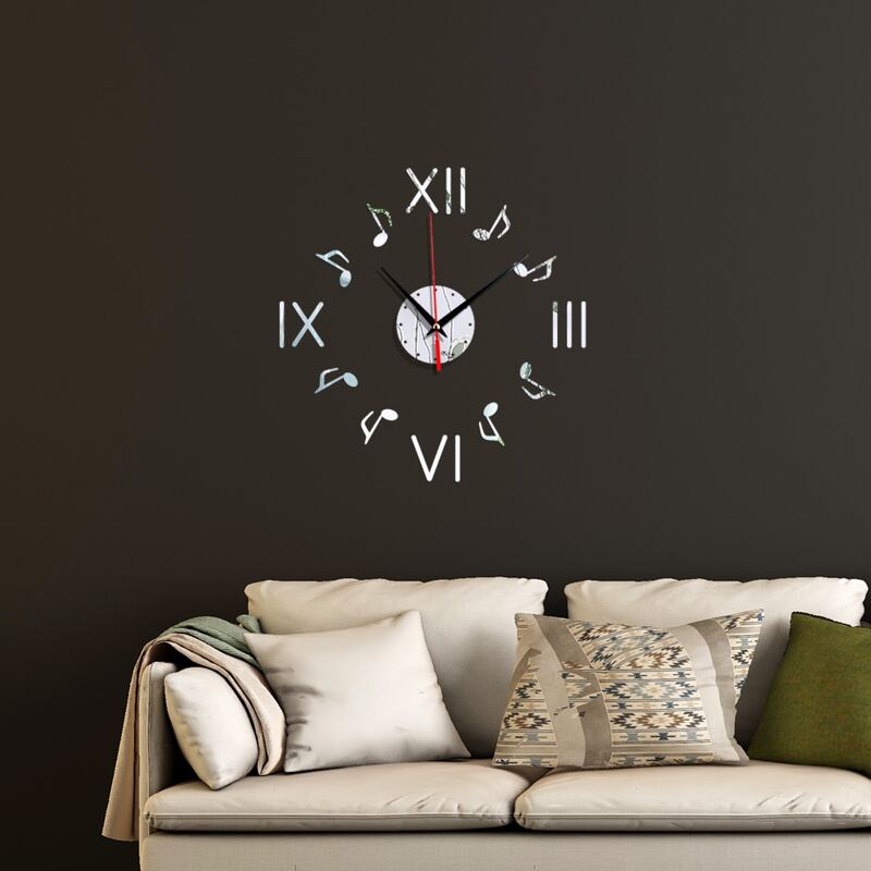 

1pc Music Note Decor Mirror Surface Wall Clock, Multicolor