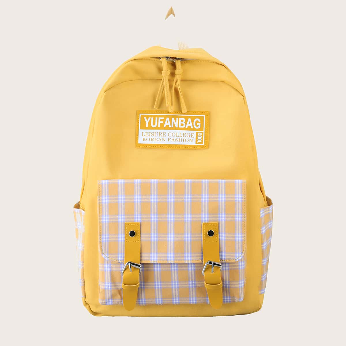 

Plaid Pocket Front Backpack, Yellow
