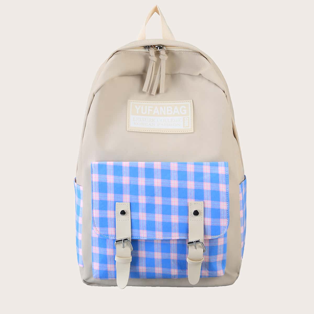 

Plaid Pocket Front Backpack, Multicolor