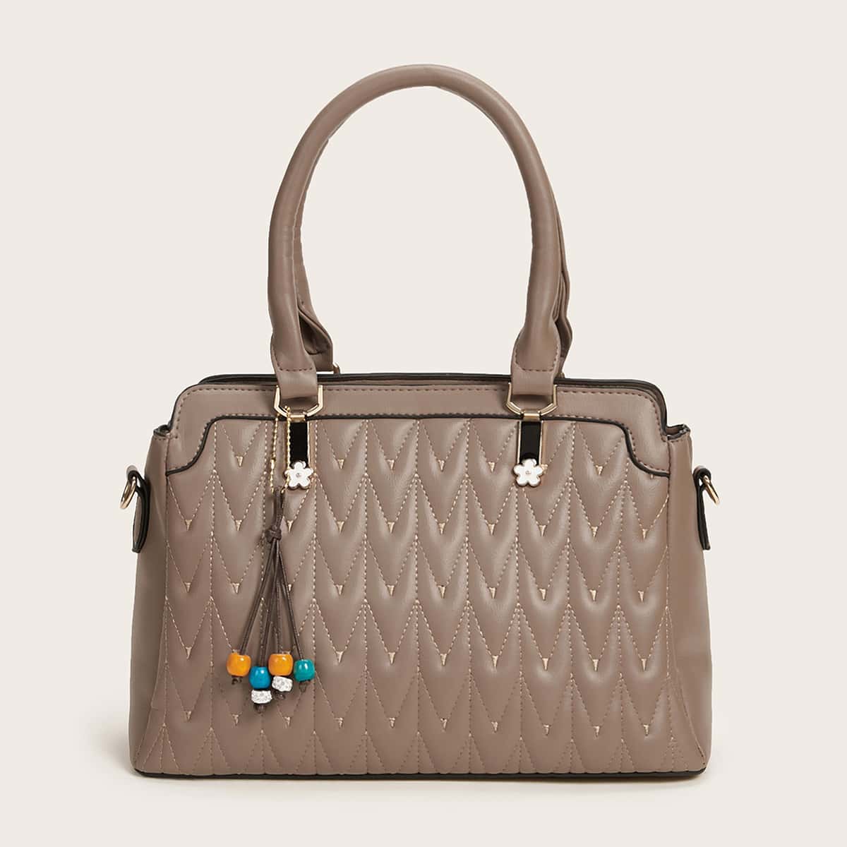 

Stitch Detail Tote Bag With Bag Charm, Brown