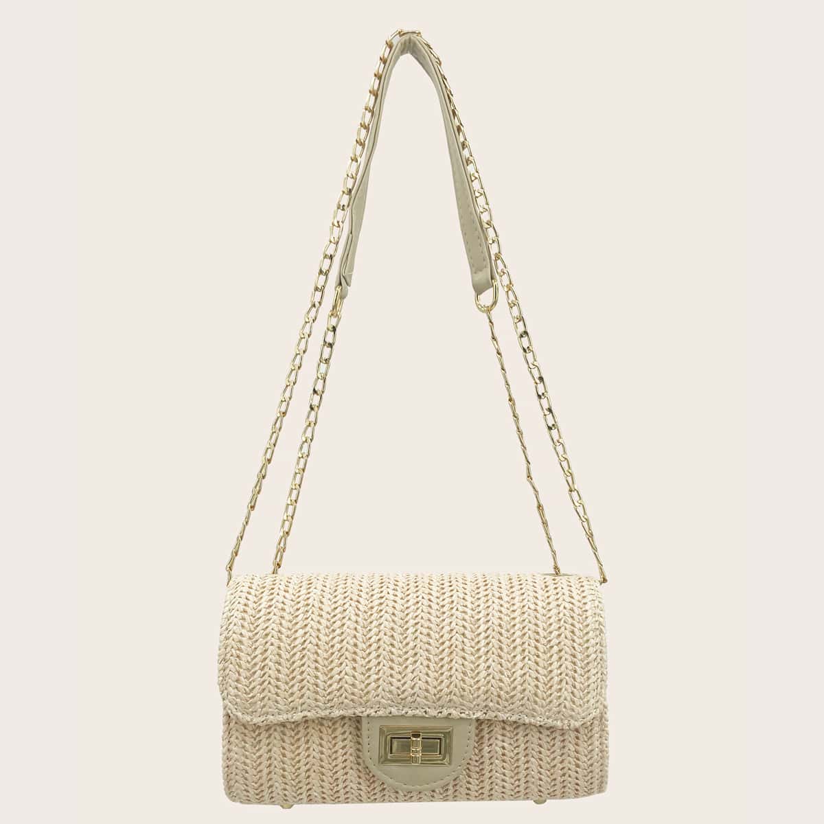 

Twist Lock Woven Crossbody Bag, Beige