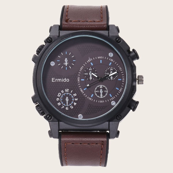 

Men Round PU Strap Watch