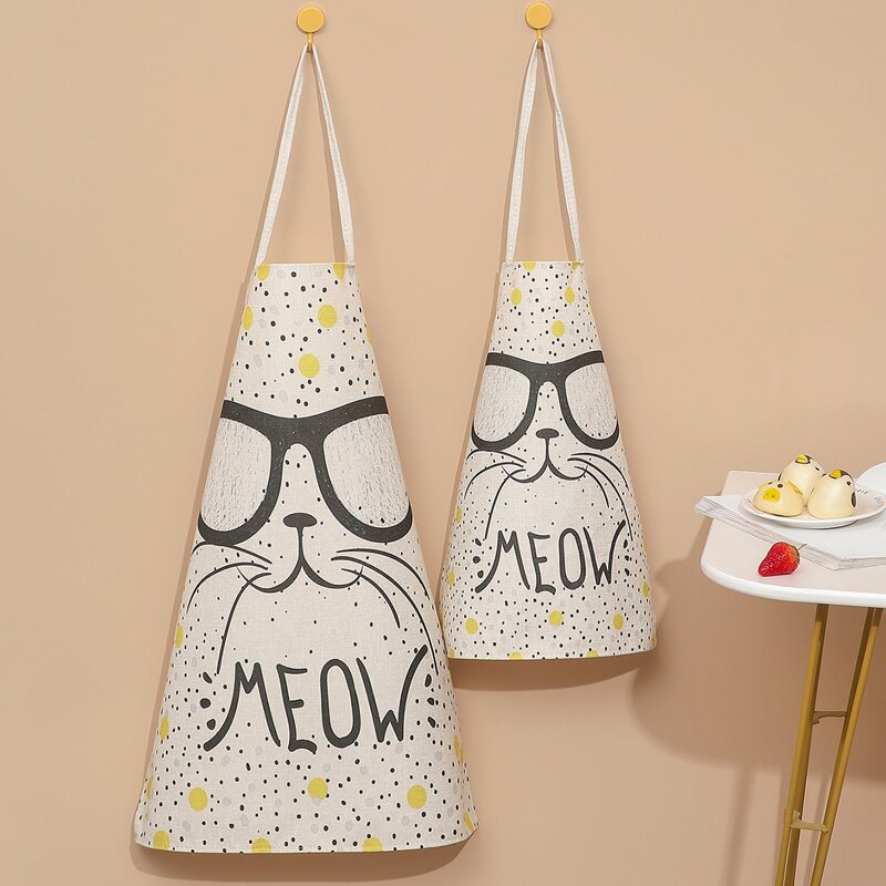 

1pc Cartoon Cat Print Apron, Black and white