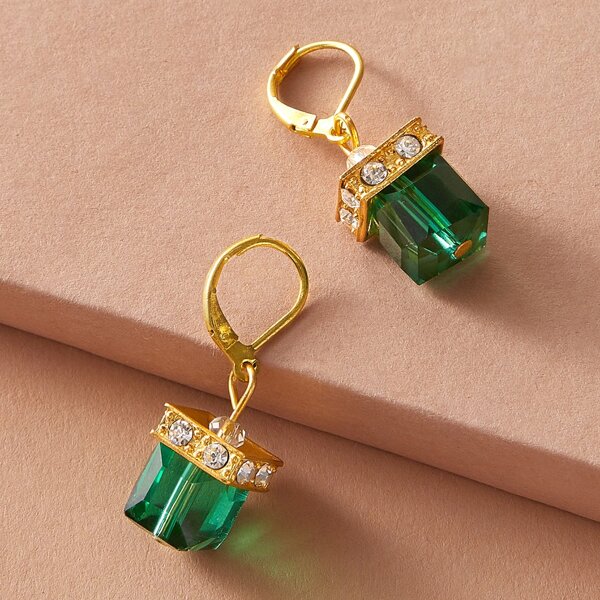 

1pair Vintage Gem Drop Earrings, Green