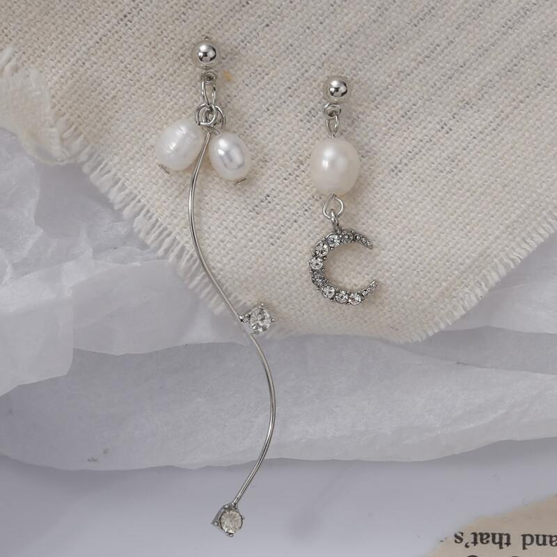 

Faux Pearl Rhinestone Earrings, White