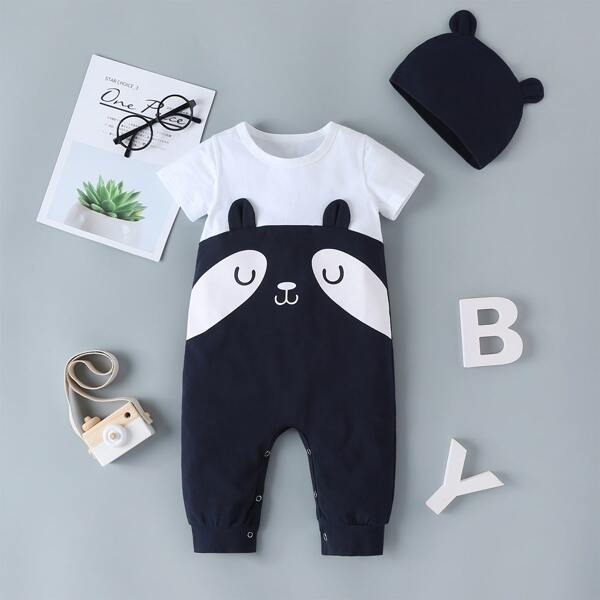 

Baby Boy Cartoon Graphic Popper Tee Jumpsuit, Multicolor