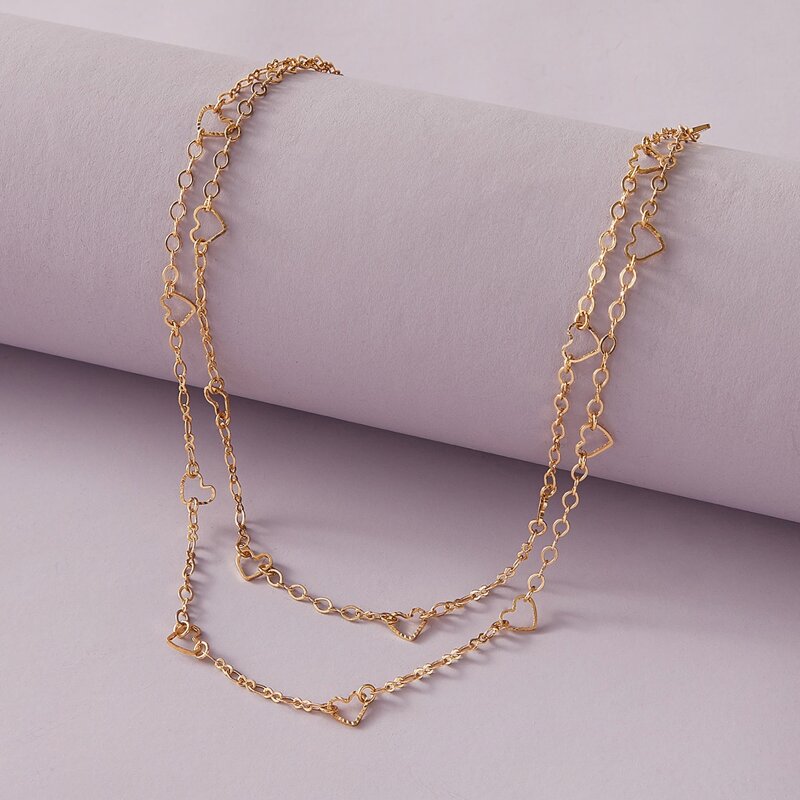 

Heart Charm Layered Chain Necklace 1pc, Gold